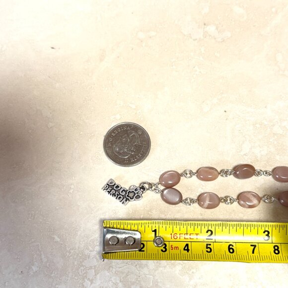 Peach Moonstone Adjustable Choker, Dog Person Paw Print Pendant+Genuine Gemstone - Picture 13 of 15